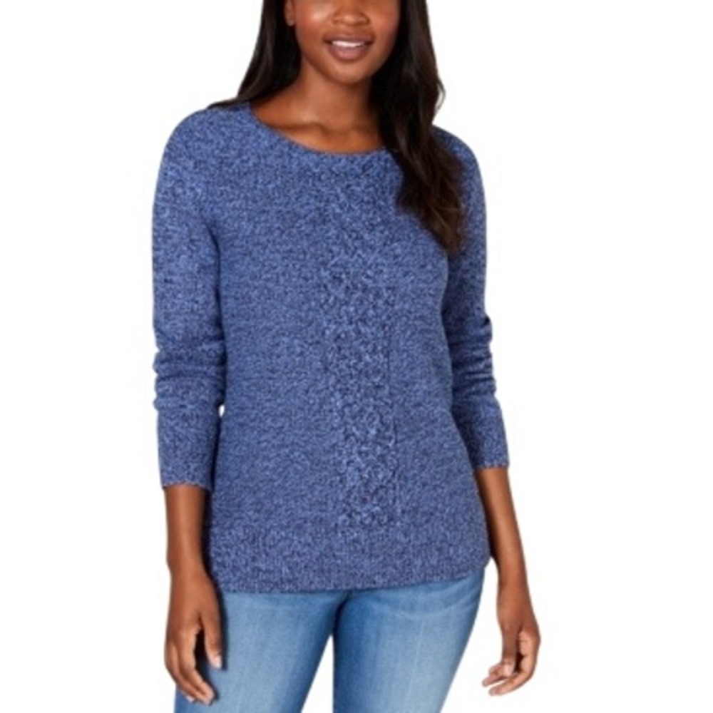 483. Karen Scott Women's Cable-Knit Panel Sweater Blue Size Extra Large